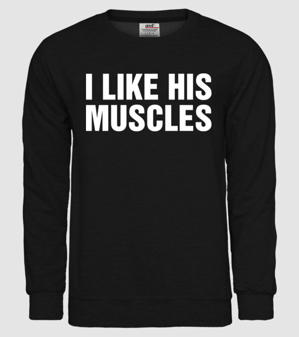 Motiv cuplu I like his muscles model negru pe tricou