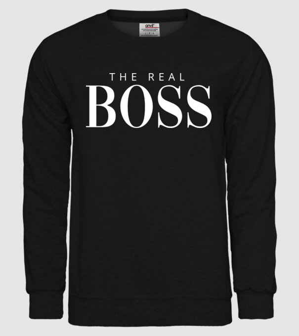 Motiv cuplu The REAL Boss model negru pe tricou