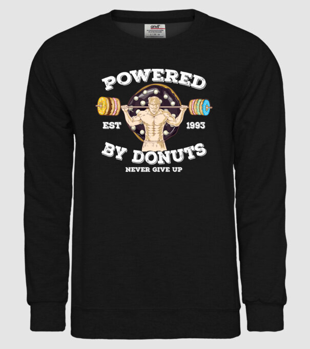 Powered by donuts model negru pe tricou