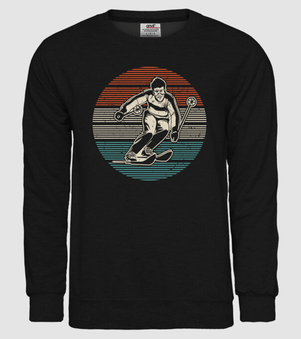 Retro circle ski textured model negru pe tricou