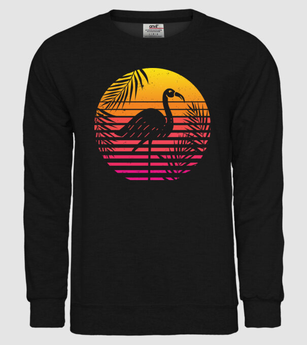Retro flamingo sunset model negru pe tricou