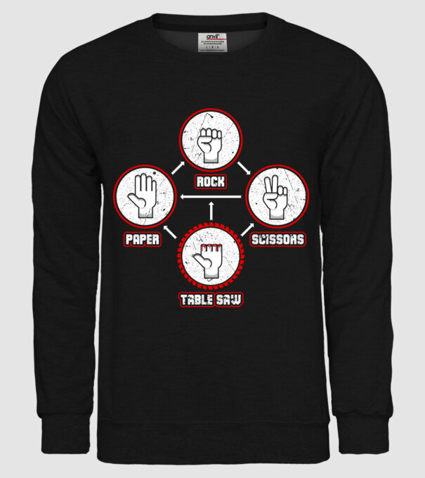 Rock Paper Scissors TABLE SAW model negru pe tricou