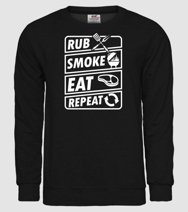 Rub Smoke Eat Repeat model negru pe tricou