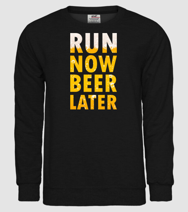 Run now beer later model negru pe tricou