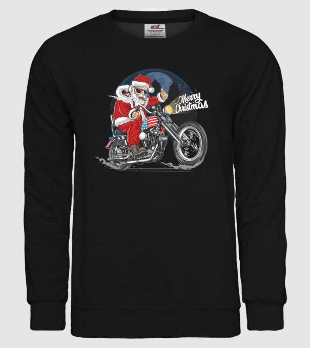 Santa Motocicletă Merry Christmas model negru pe tricou