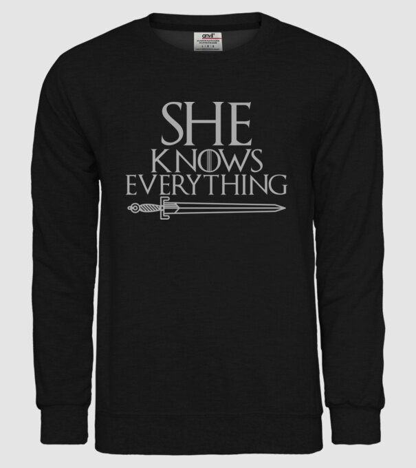 Cuplu She knows everything model negru pe tricou