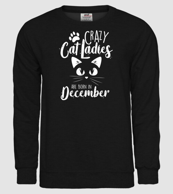 Crazy Cat Ladies are born in December model negru pe tricou