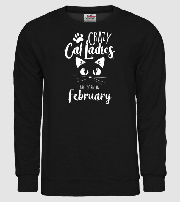 Crazy Cat Ladies are born in February model negru pe tricou