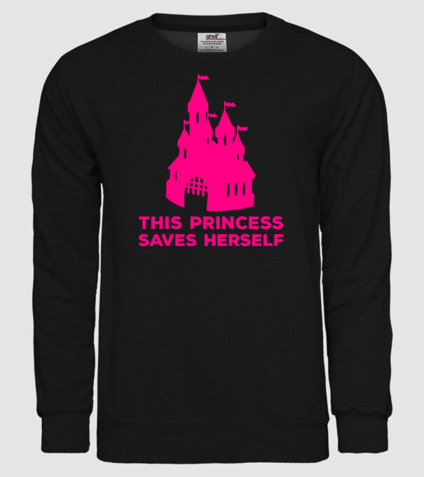 This princess saves herself model negru pe tricou