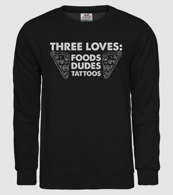 Three loves model negru pe tricou