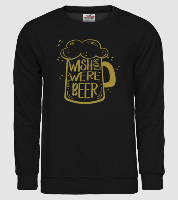 Wish u were beer model negru pe tricou