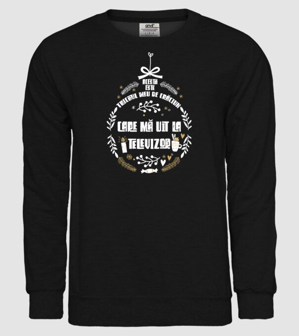 acesta este tricoul meu de Crăciun_care ma uit la televizor model negru pe tricou
