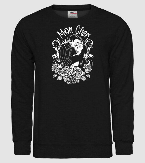 Addams family couple shirt Morticia and Gomez Mon cher model negru pe tricou