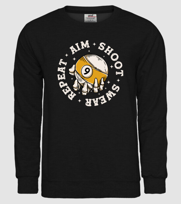 Aim Shoot Swear Repeat Biliard model negru pe tricou