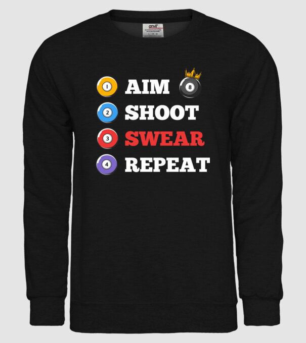 Aim swear shoot repeat - biliard v2 model negru pe tricou
