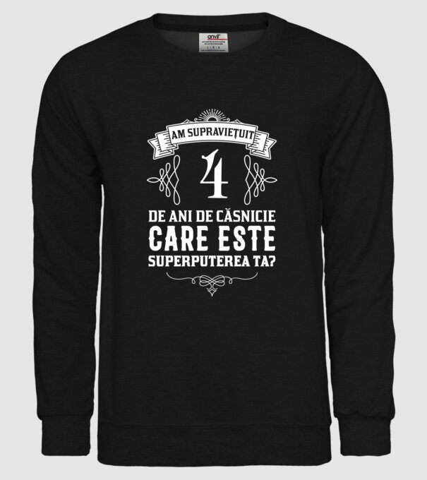 Am supraviețuit 4 ani de an de căsnicie - care este superputerea ta? model negru pe tricou