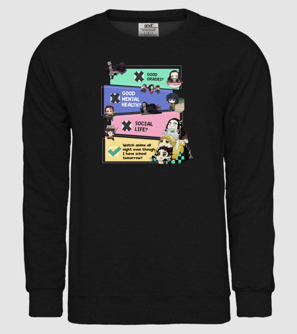 Anime check Demon Slayer model negru pe tricou