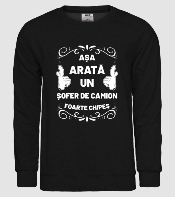 Așa arată un șofer de camion foarte chipeș model negru pe tricou