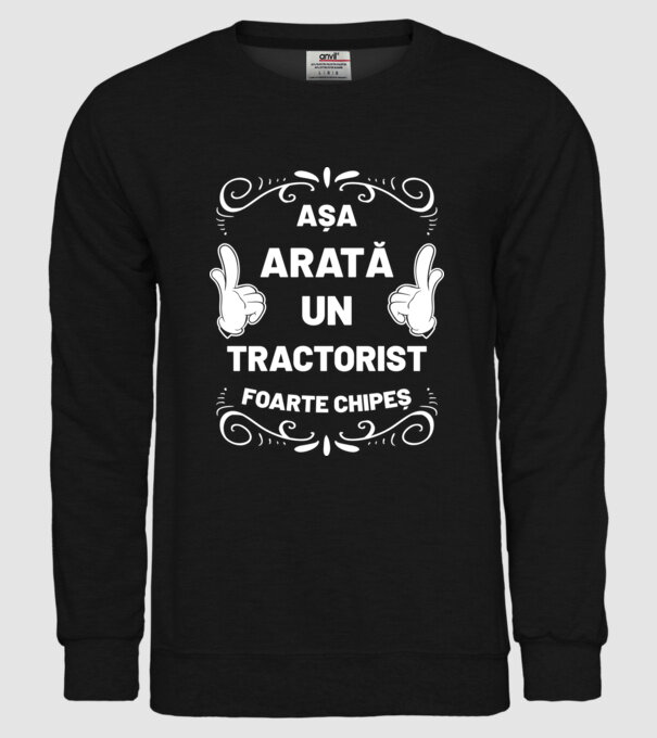 Așa arată un tractorist foarte chipeș model negru pe tricou