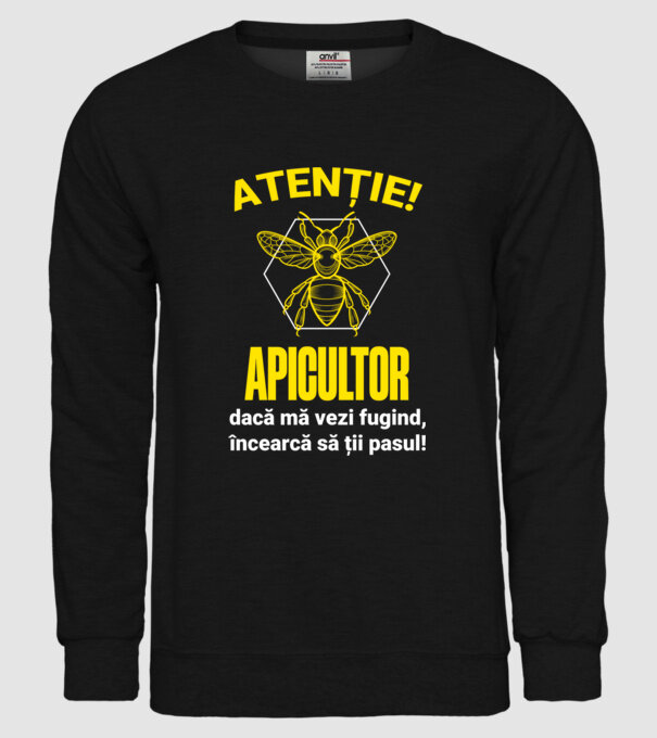 Atenție, apicultor! Dacă mă vezi fugind, încearcă să ții pasul! model negru pe tricou