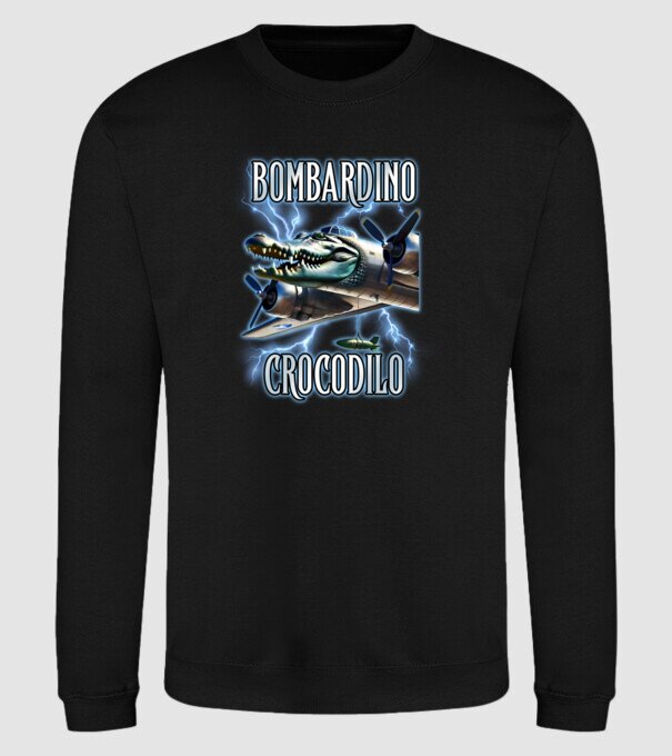Bombardino Crocodilo model negru pe tricou