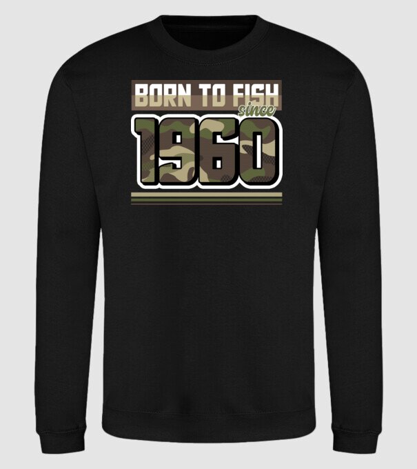 Born to fish since 1960 model negru pe tricou