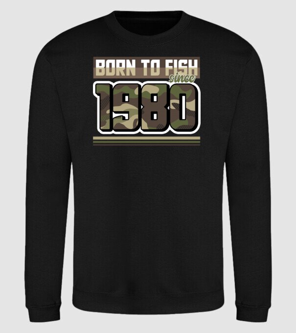 Born to fish since 1980 model negru pe tricou