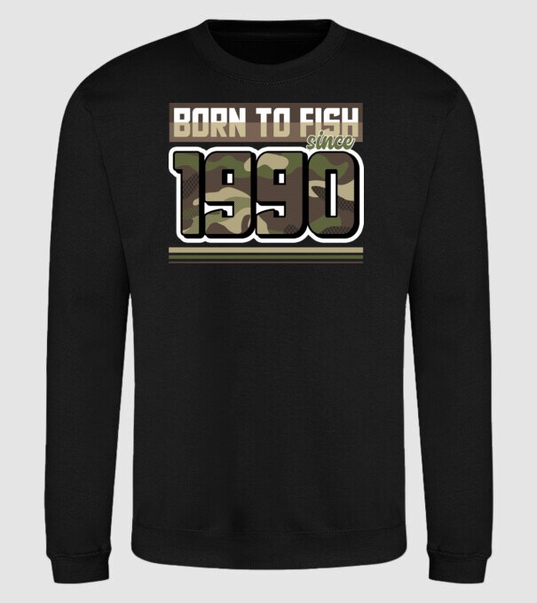 Born to fish since 1990 model negru pe tricou