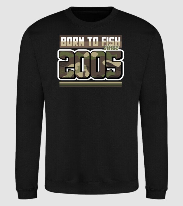 Born to fish since 2005 model negru pe tricou