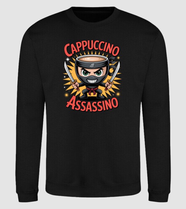 Cappuccino Assasino model negru pe tricou