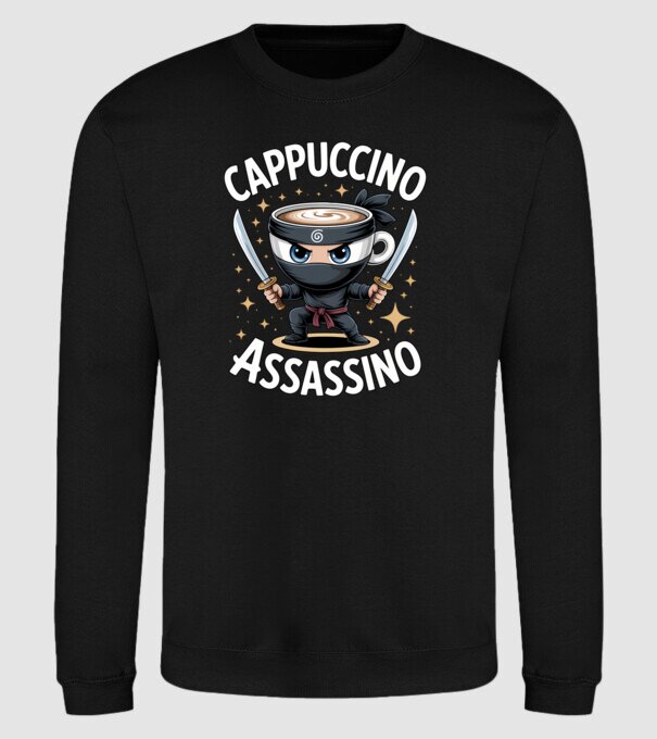 Cappuccino Assassino model negru pe tricou