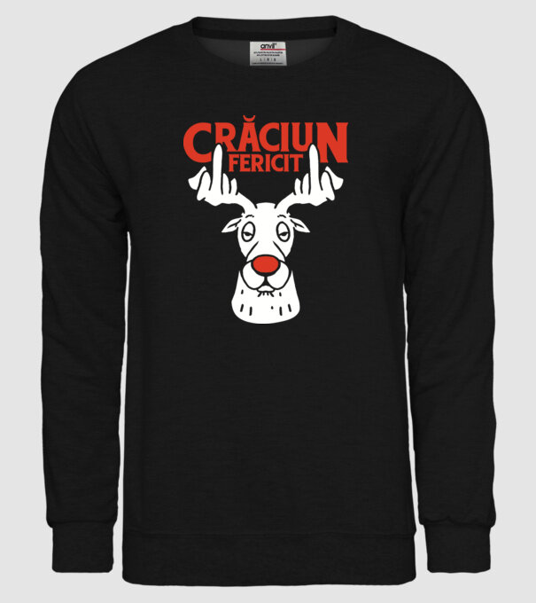 Căprioară de Crăciun antisocială model negru pe tricou