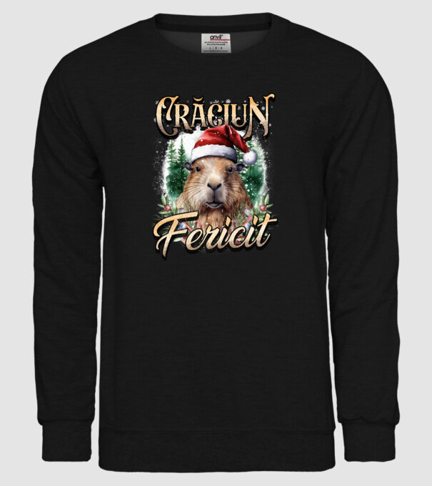 Capybara christmas model negru pe tricou