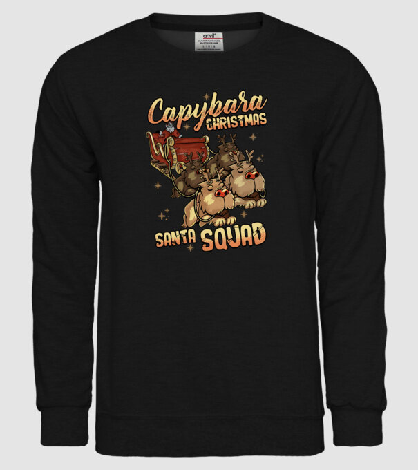 Capybara christmas santa squad model negru pe tricou