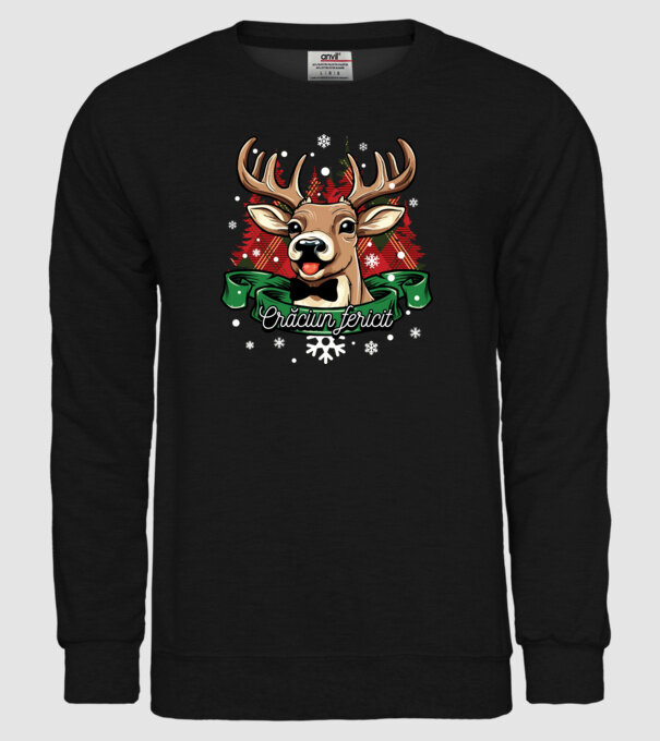 Cerb de Crăciun model negru pe tricou