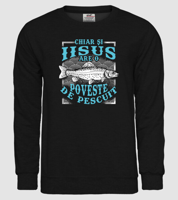 Chiar și Iisus are o poveste de pescuit model negru pe tricou