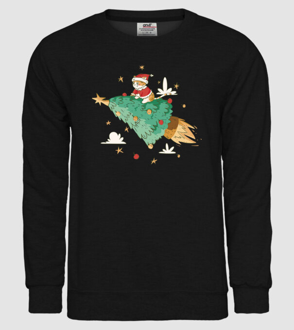 Christmas cat model negru pe tricou