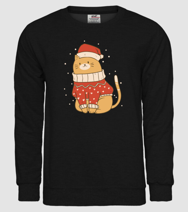 Christmas cat model negru pe tricou