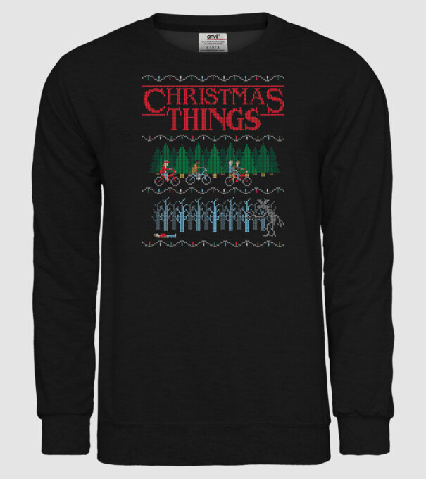 christmas things ugly sweater model negru pe tricou