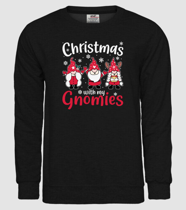 Christmas with my gnomies model negru pe tricou