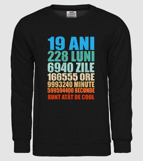 De 19 ani - luni - zile - ore - minute - secunde - sunt atât de cool model negru pe tricou