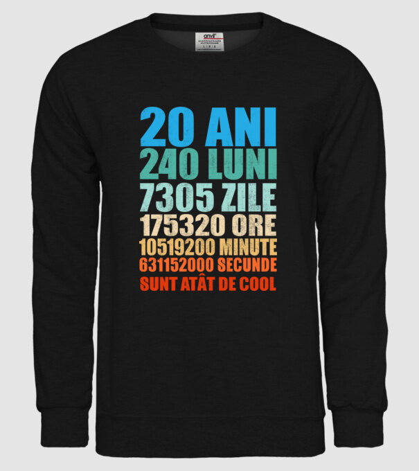 De 20 ani - luni - zile - ore - minute - secunde - sunt atât de cool model negru pe tricou