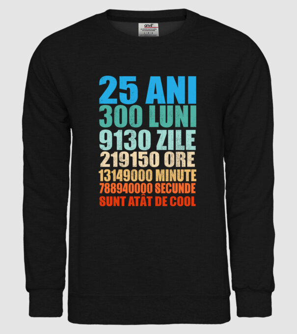 De 25 ani - luni - zile - ore - minute - secunde - sunt atât de cool model negru pe tricou