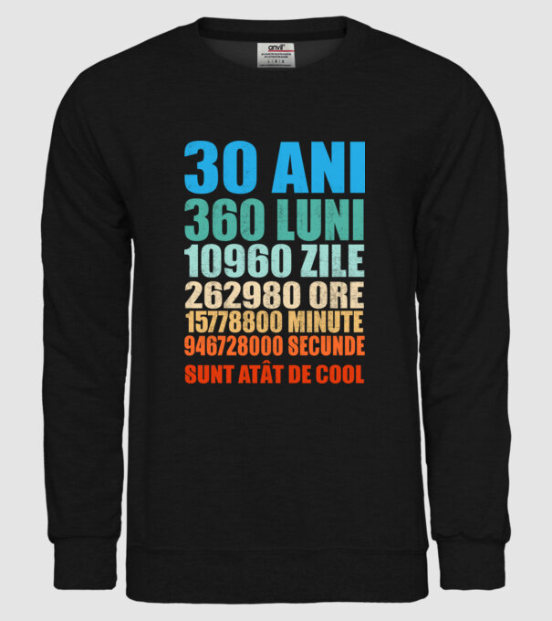 De 30 ani - luni - zile - ore - minute - secunde - sunt atât de cool model negru pe tricou