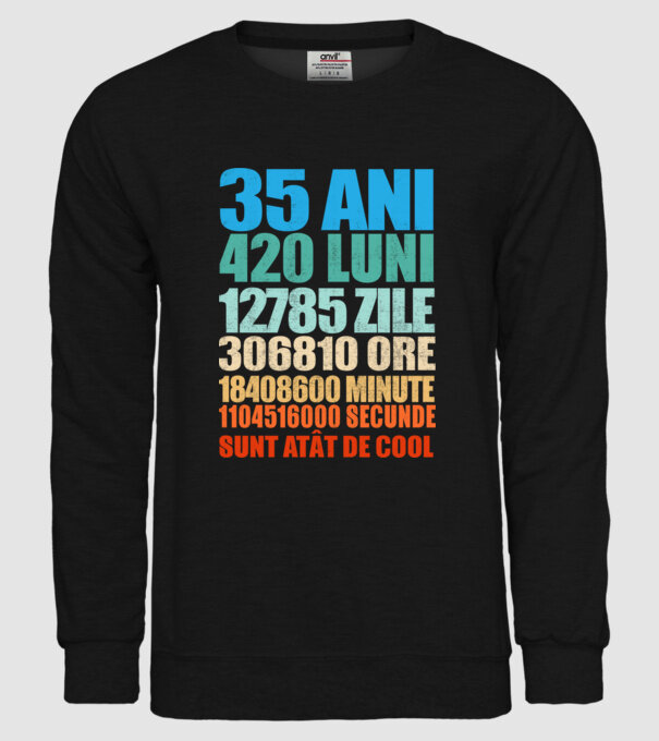 De 35 ani - luni - zile - ore - minute - secunde - sunt atât de cool model negru pe tricou