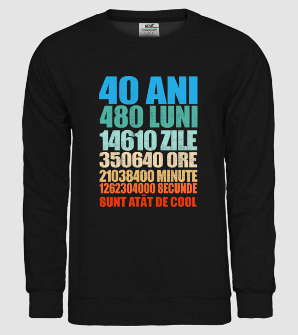 De 40 ani - luni - zile - ore - minute - secunde - sunt atât de cool model negru pe tricou