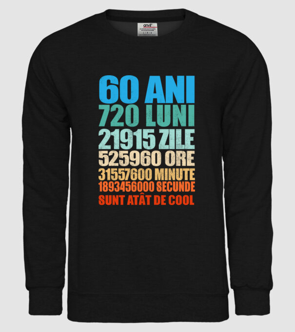 De 60 ani - luni - zile - ore - minute - secunde - sunt atât de cool model negru pe tricou