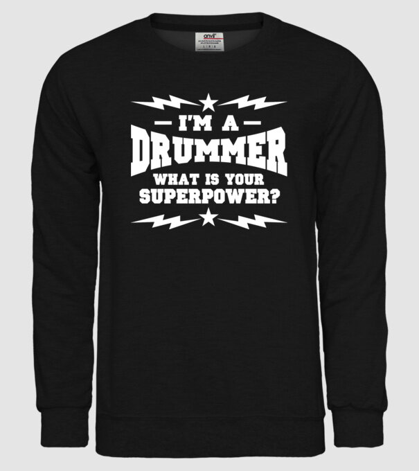 Drummer Superpower model negru pe tricou