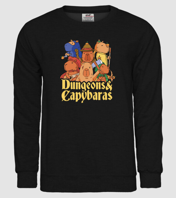 Dungeons and Capybaras model negru pe tricou