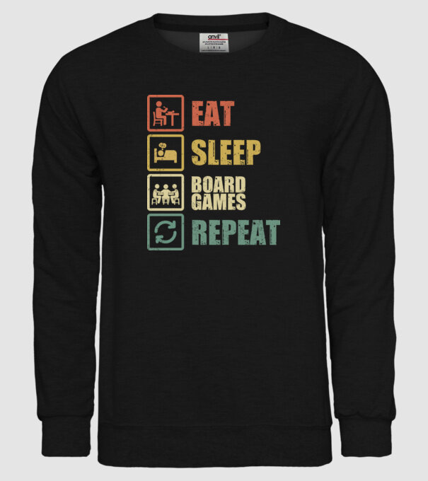 eat sleep Board Games repeat model negru pe tricou